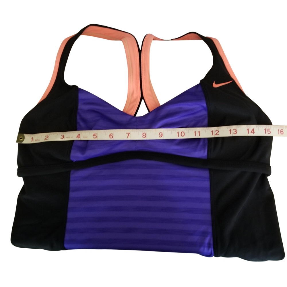 Nike Womens Tankini Top Size 12 Purple Black Coral Striped Racerback Swimwear - Picture 7 of 10